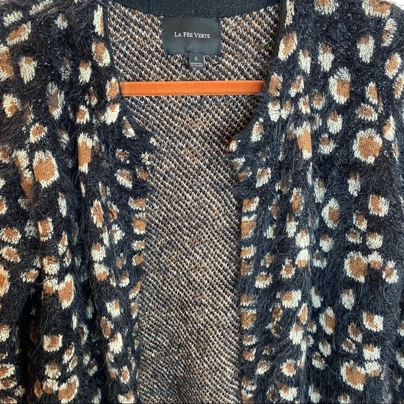Anthropologie Feathered Leo Cardigan by La Fee Verte - Sz Small Black Motif - Picture 4 of 13